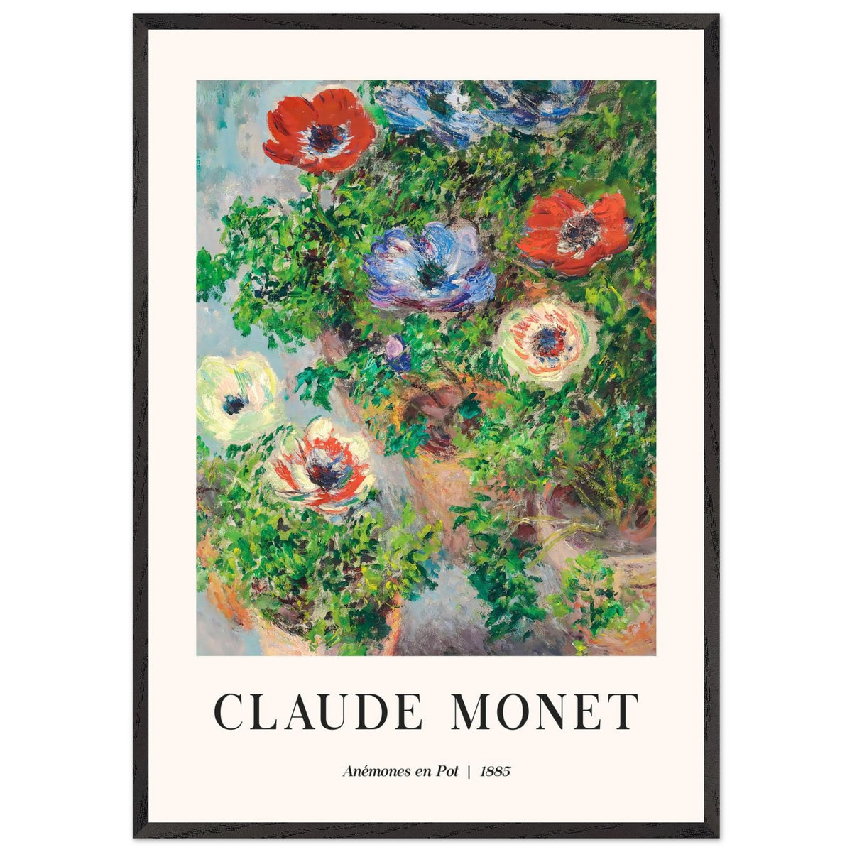 Artfulprints Poster met Lijst Claude Monet - Anémones en pot  - 70x100 cm - Groen