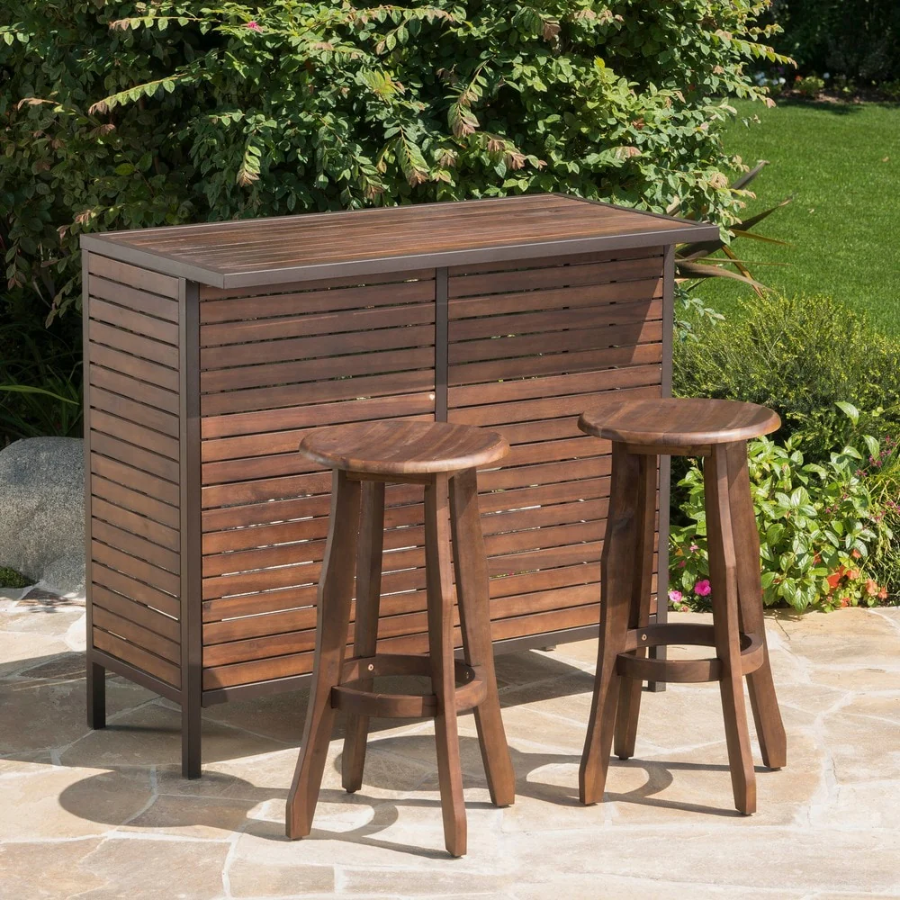Pike Outdoor 5-Piece Acacia Wood Bar Set by Christopher Knight Home