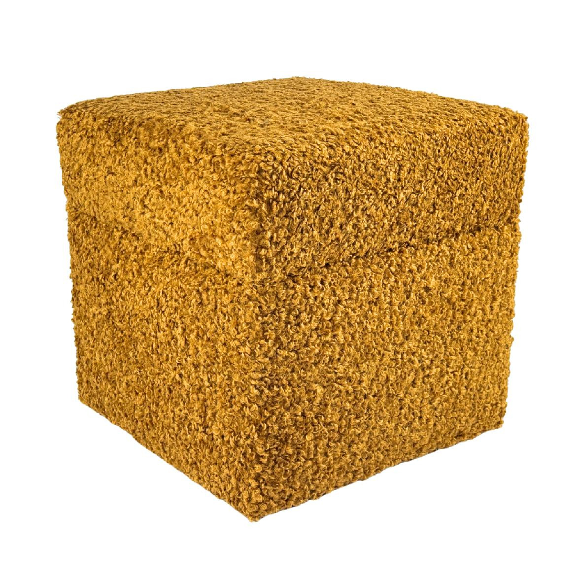 Pufa otwierana ROLF 40x40 cm bouclé baranek ze schowkiem musztardowa