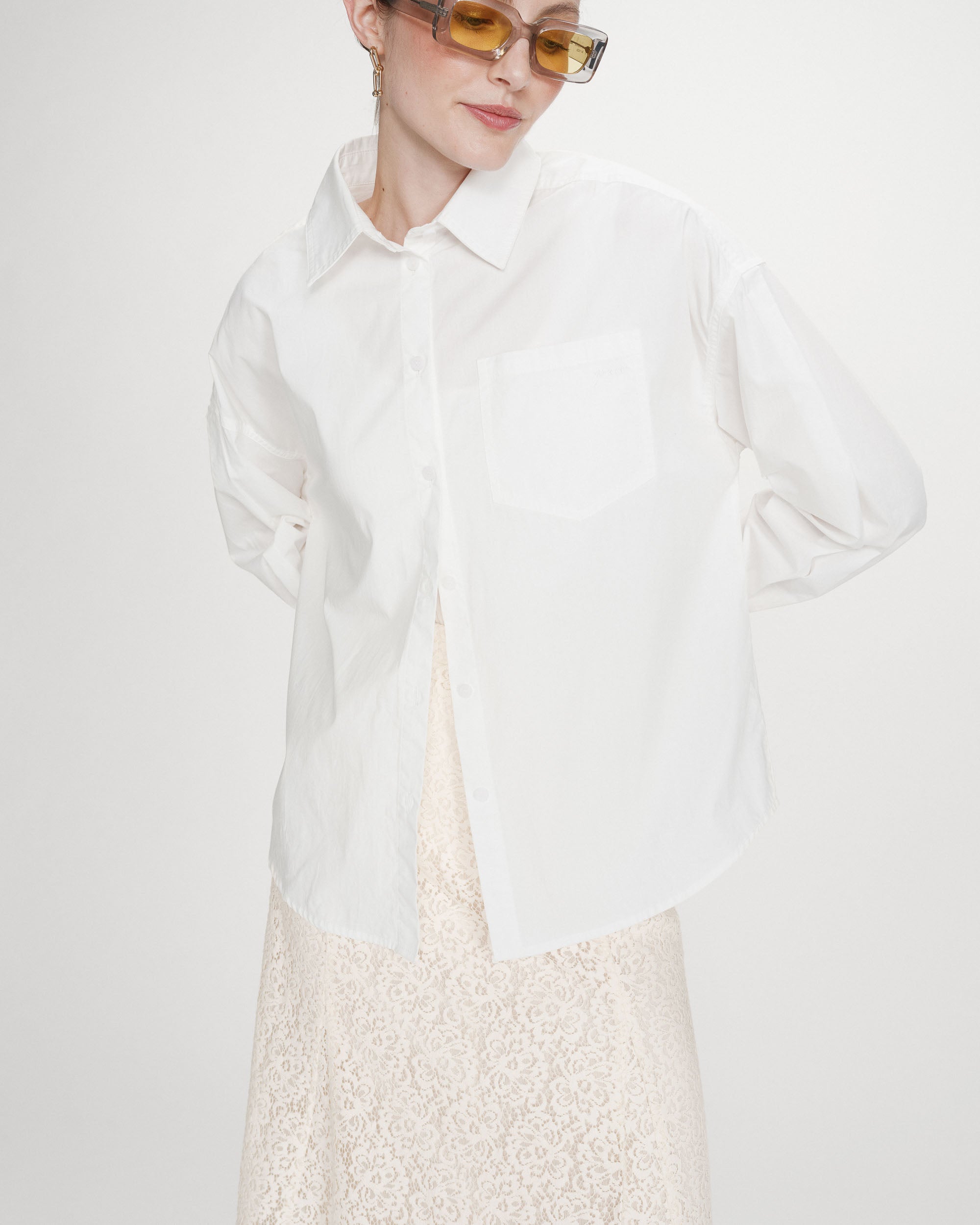 Chemise oversize en coton à nouer dans le dos ivoire Valerie