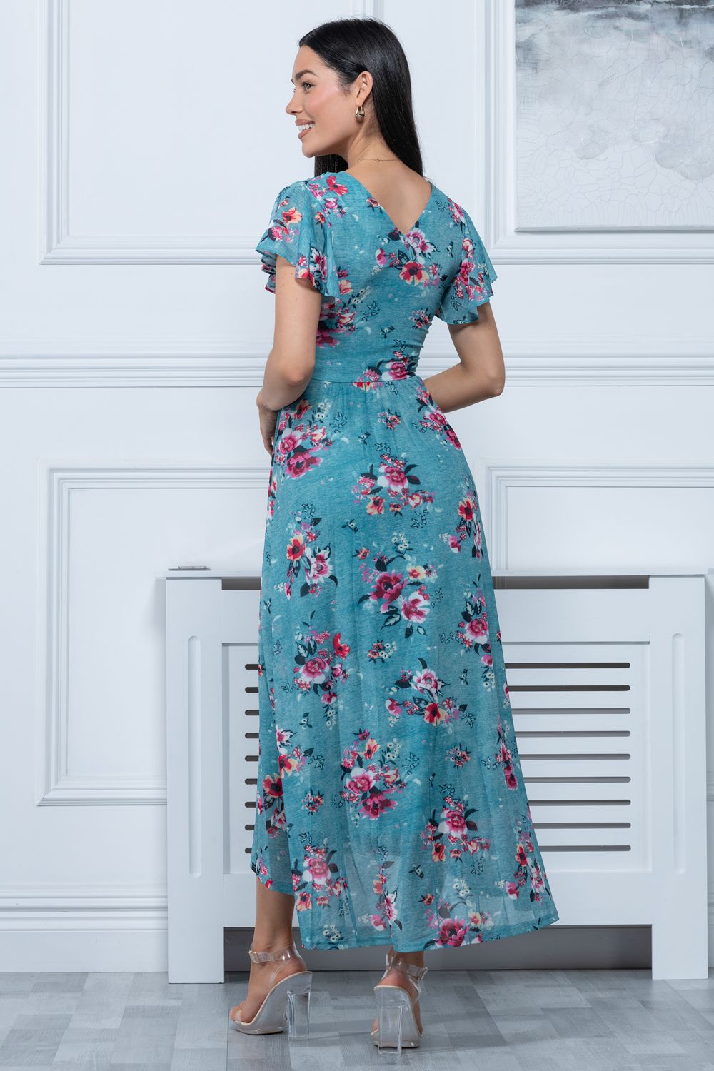 Jolie Moi Eliza Dip Hem Mesh Maxi Dress