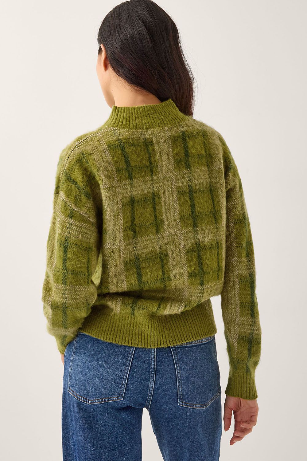Monsoon Cleo Brushed Check Print Jumper Green