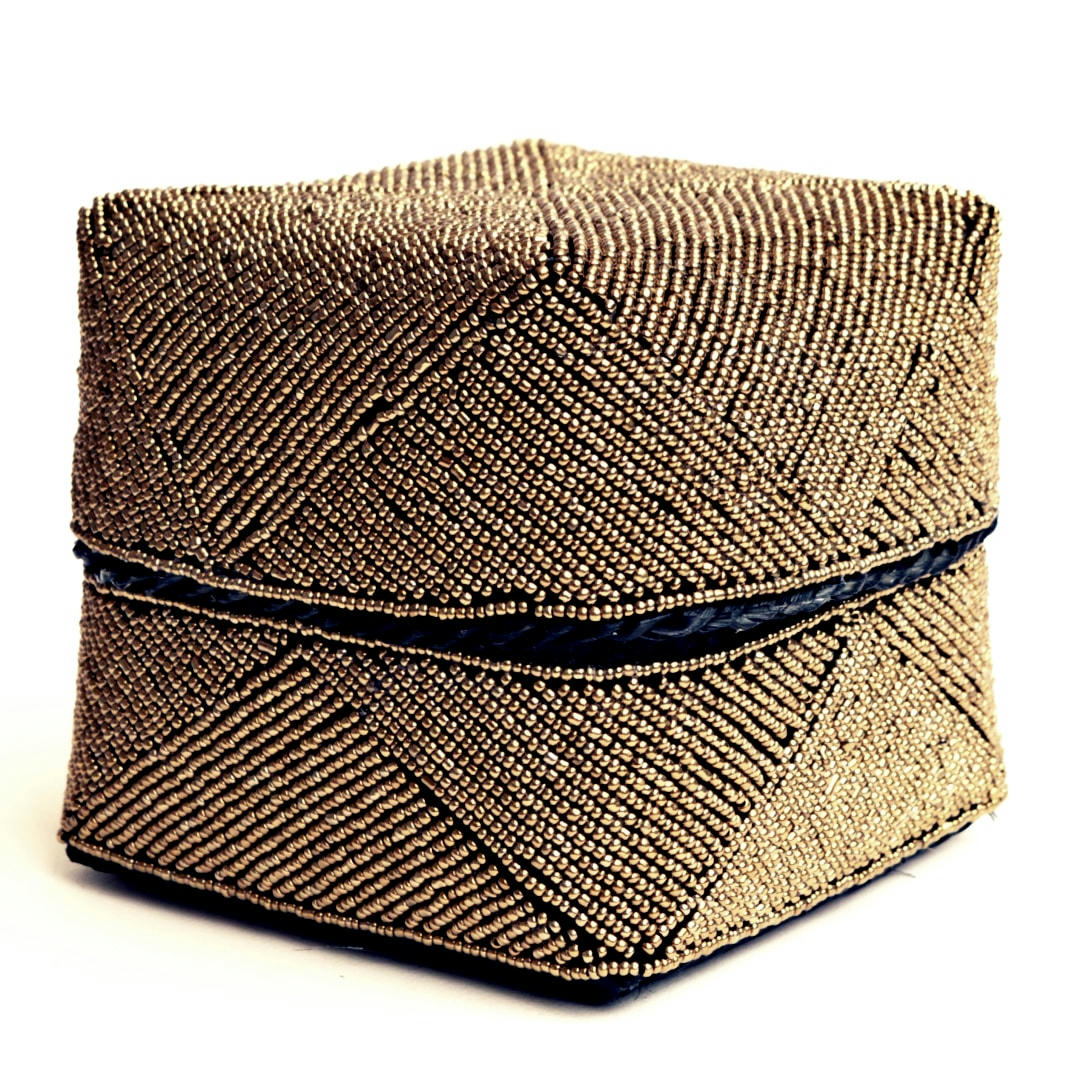 BELLA - Boite en bambou et perles, doré 20x18 cm