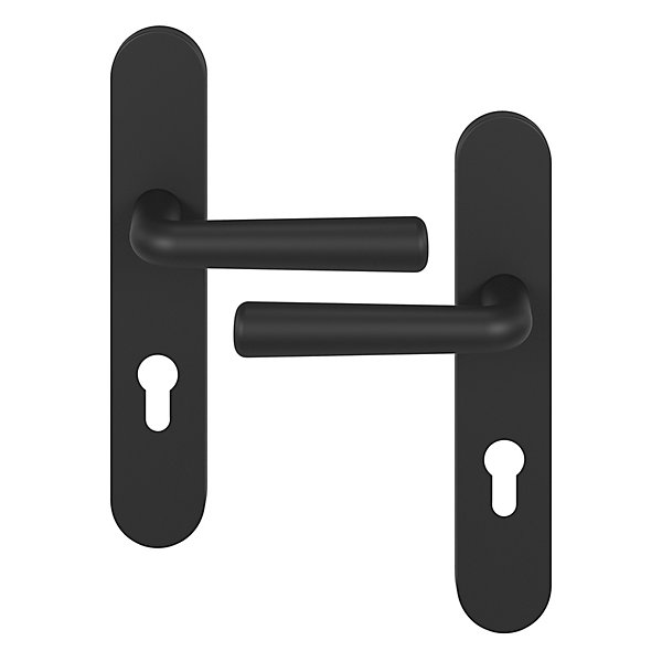 Ensemble poignée sur plaque rondcylindre GoodHome Dizel effet nickel mat noir L.121.5mm x l.42mm entraxe 165-195mm