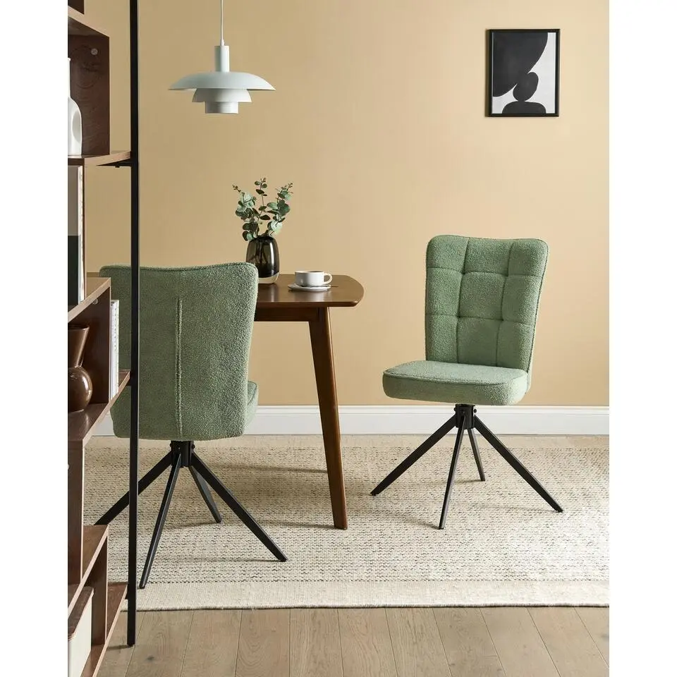 RYAN - Eetkamerstoel set van 2 - Lichtgroen - Boucl&eacute;