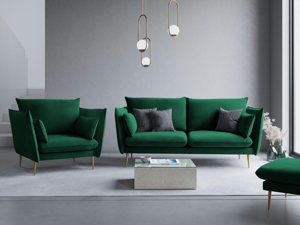 AGATE - Fauteuil en velours vert bouteille