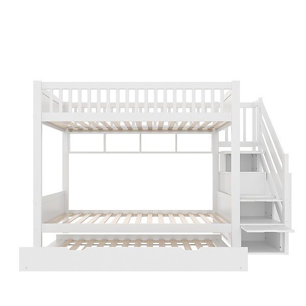 Lit superposé enfant 90x200cm, blanc, gigogne   étagère/armoire, sans matelas