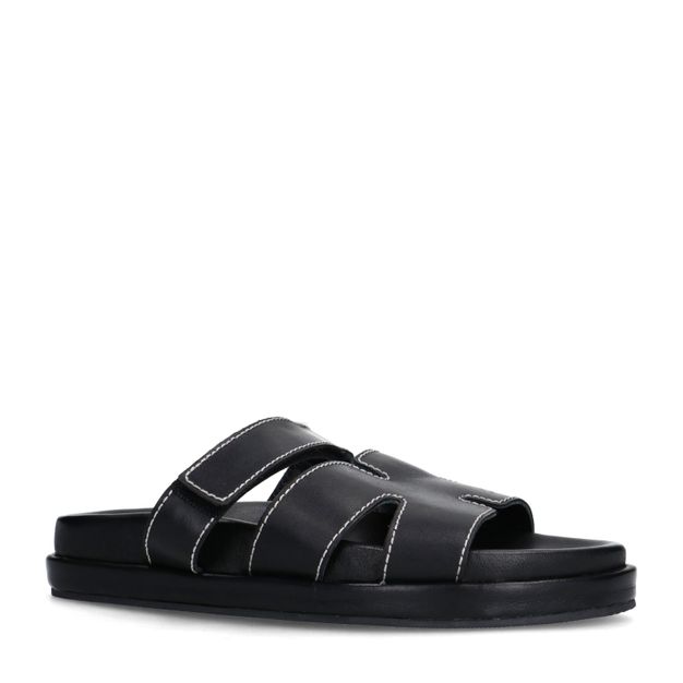 Zwarte leren slippers met klittenband