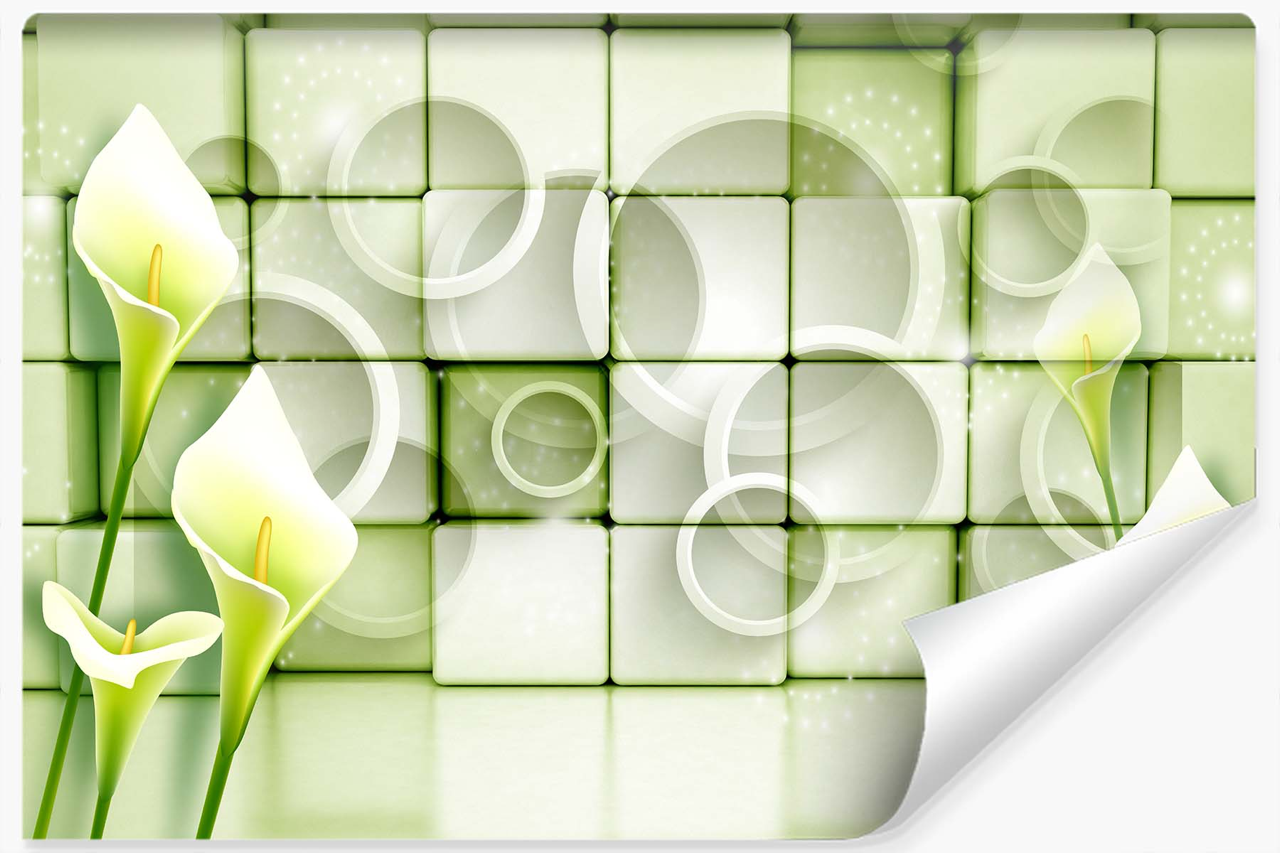 Fototapeta Ozdobna KWIATY Klocki Efekt 3D 90x60cm