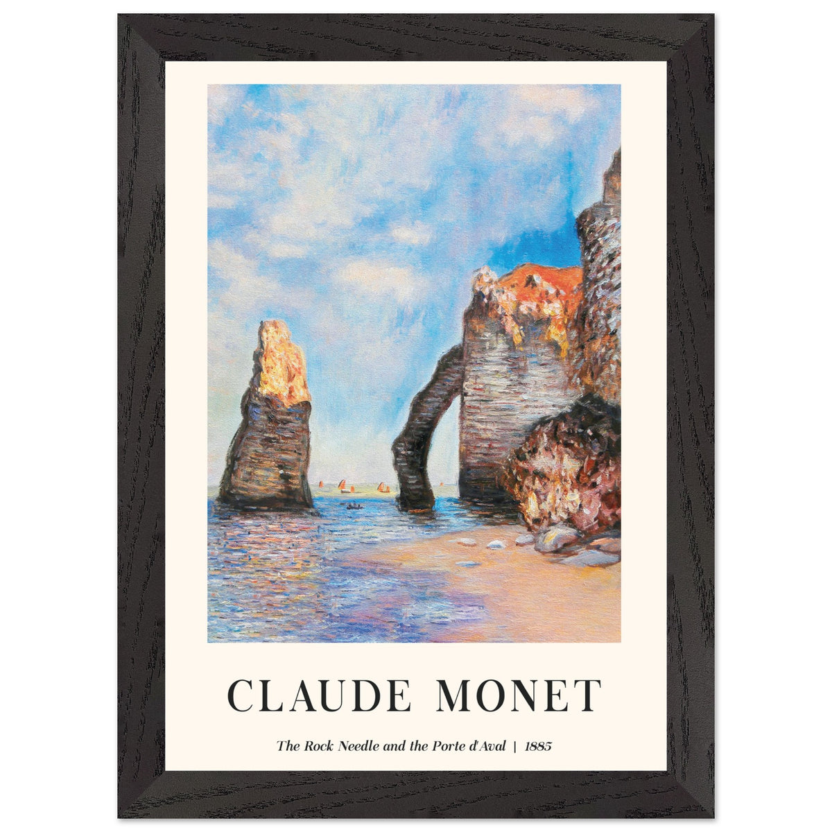 Artfulprints Poster met Lijst Claude Monet - The rock needle and the porte d'aval  - A4 21x29.7 cm - Lichtblauw