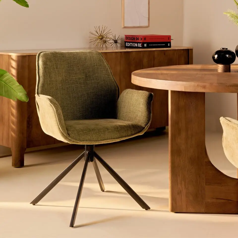 2x Eetkamerstoel Lenny - Stof Mosgroen