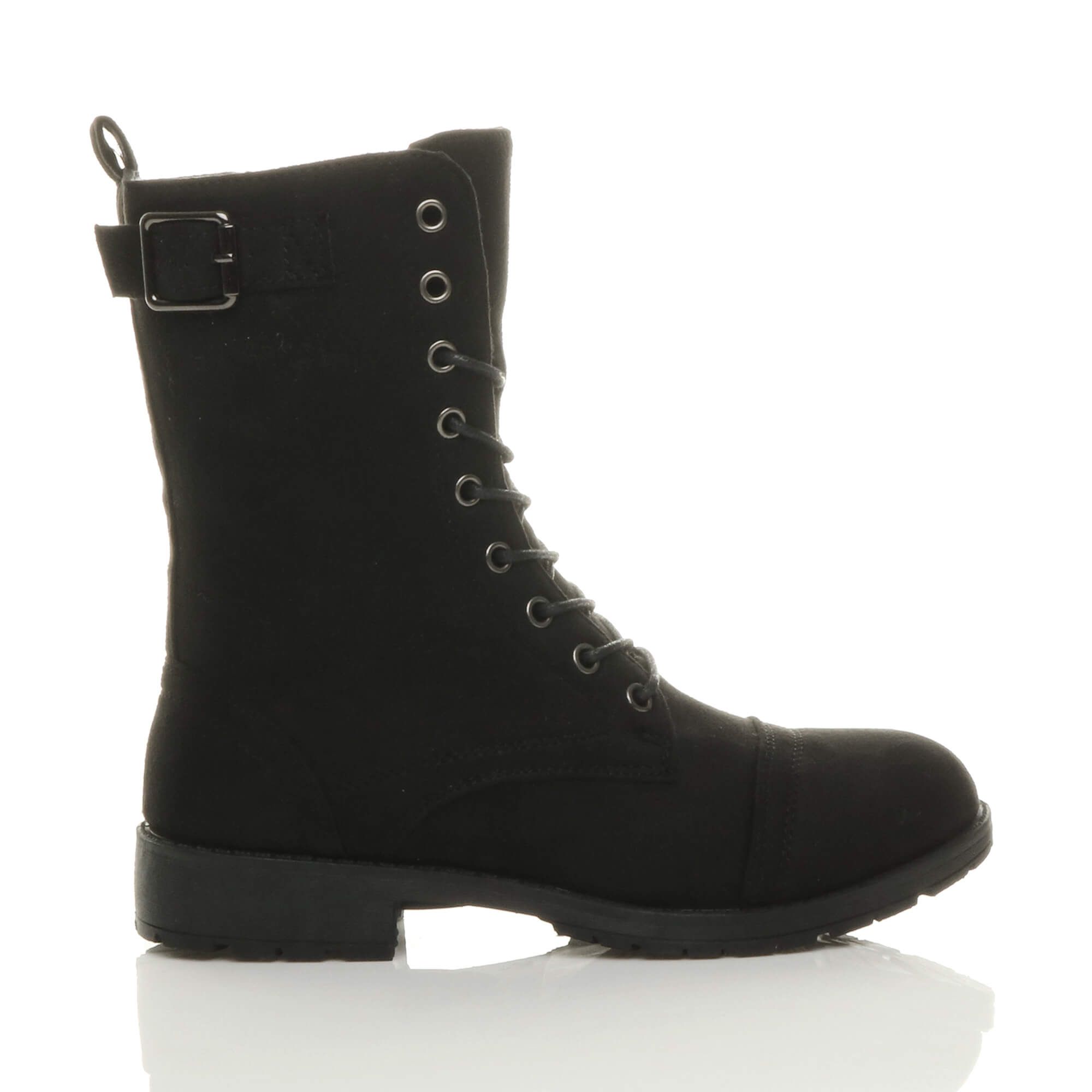 AJVANI Lace Up Buckles Military Biker Ankle Boots