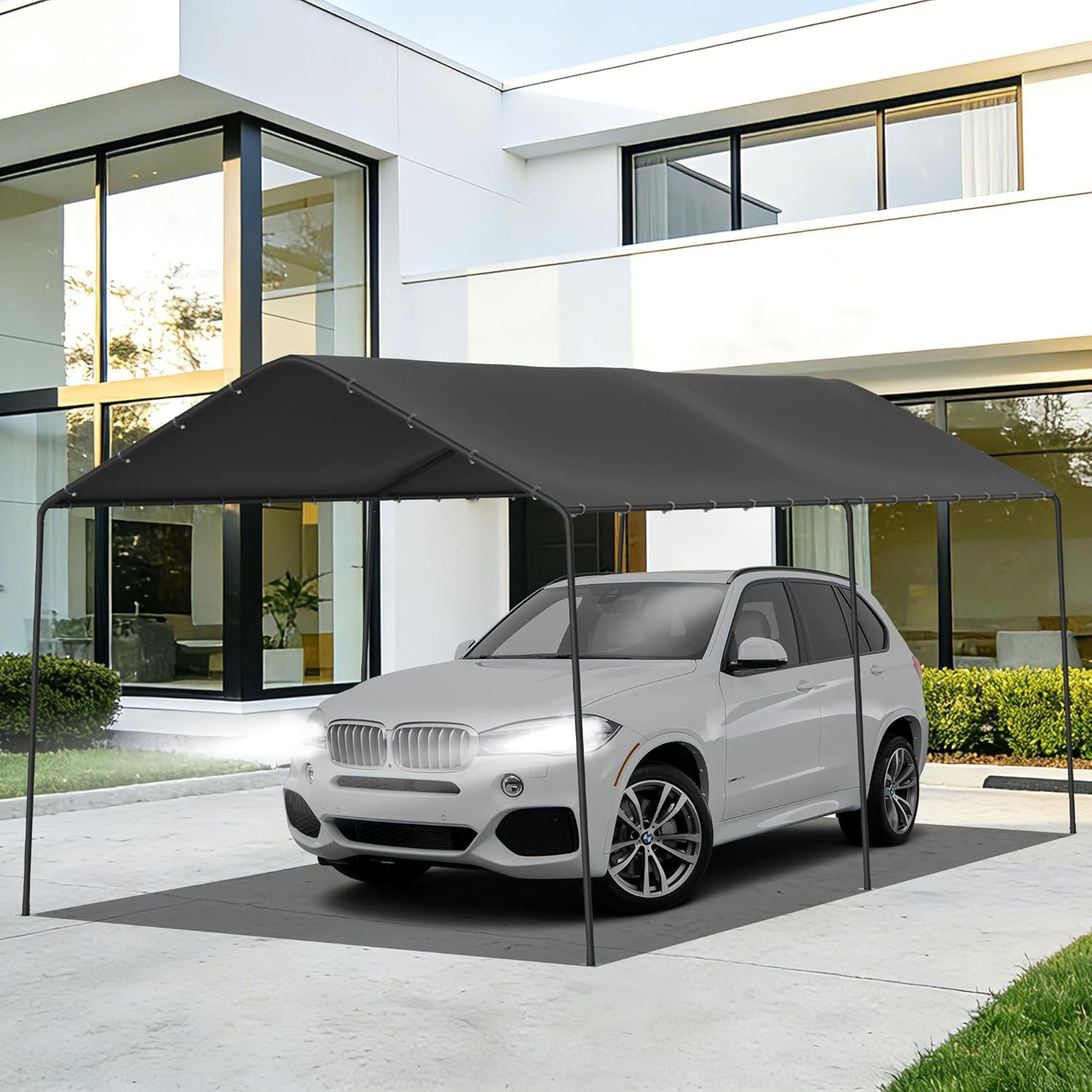 10 x 20 FT Carport Heavy Duty, Portable Garage Canopy Outdoor, Galvanized Car Canopy for Car Garage Shelter Tent Party Tent with Anchor Kit (Grey)