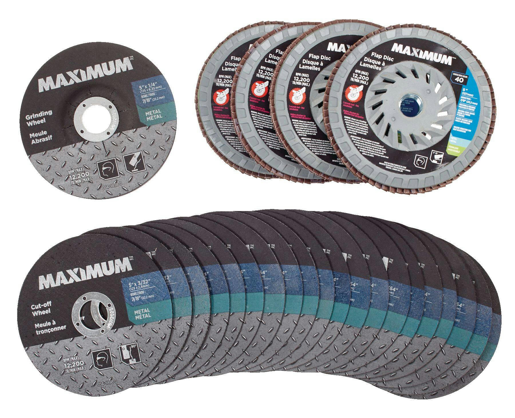 MAXIMUM 5-in Aluminum Oxide Flap Discs & Cut off Wheels Set for Metal, 25-pc