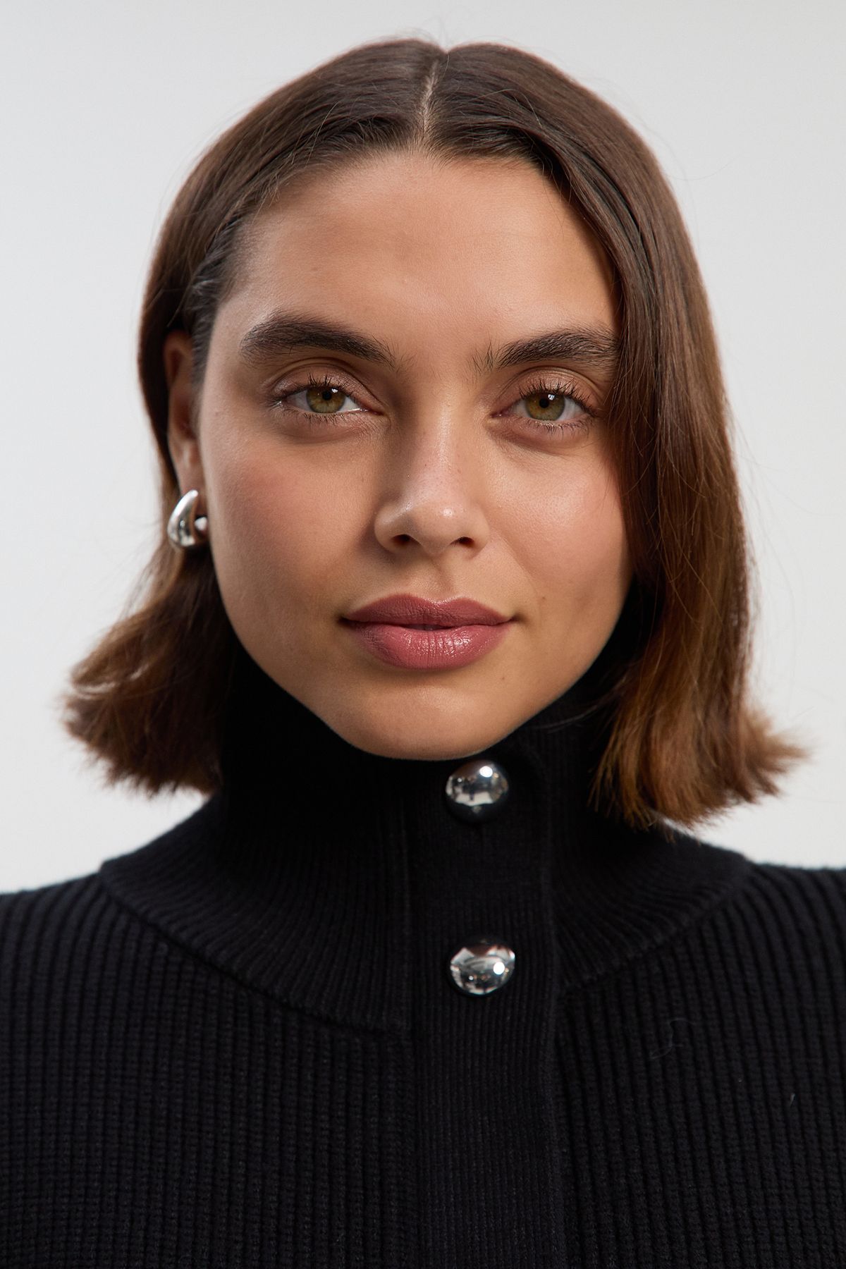 KarenMillen Cable Knit Belted Funnel Neck Jacket