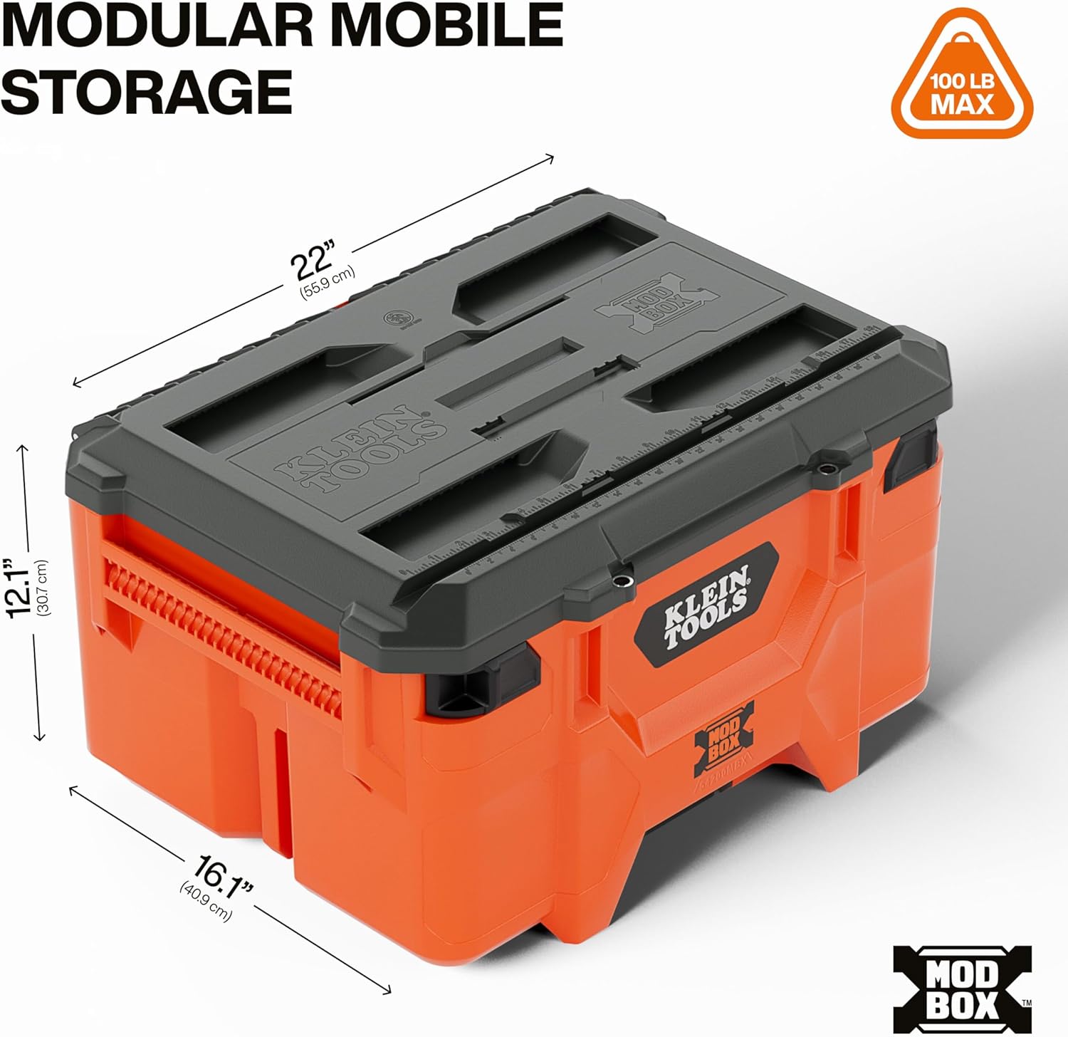 Klein Tools 54200MBX MODbox Medium Deep Tool Box, Heavy Duty Organizer with Removable Tray, Water and Debris Resistant, Stackable Module