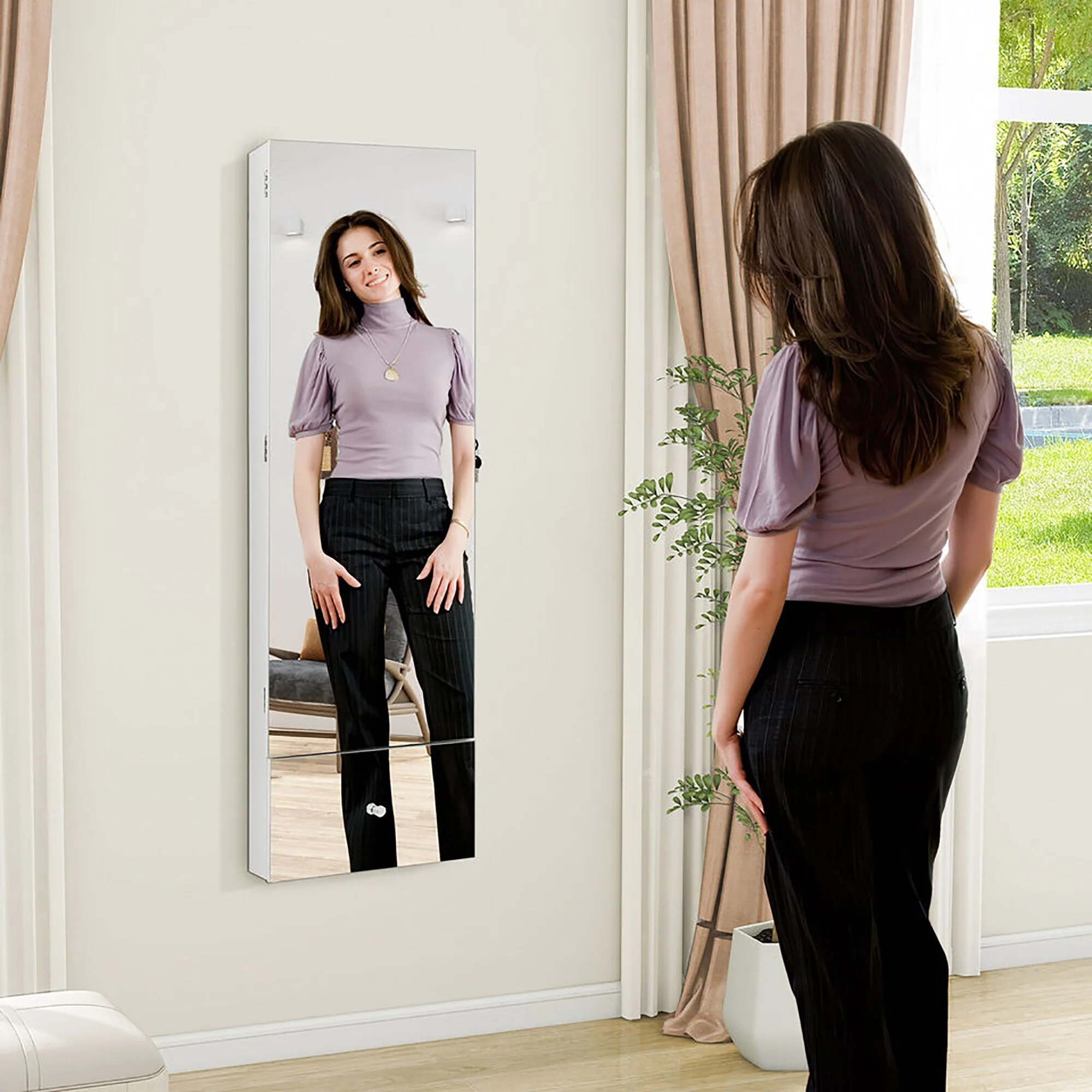 Gymax Wall Mounted Jewelry Cabinet Armoire Full-Length Mirror w/ LED