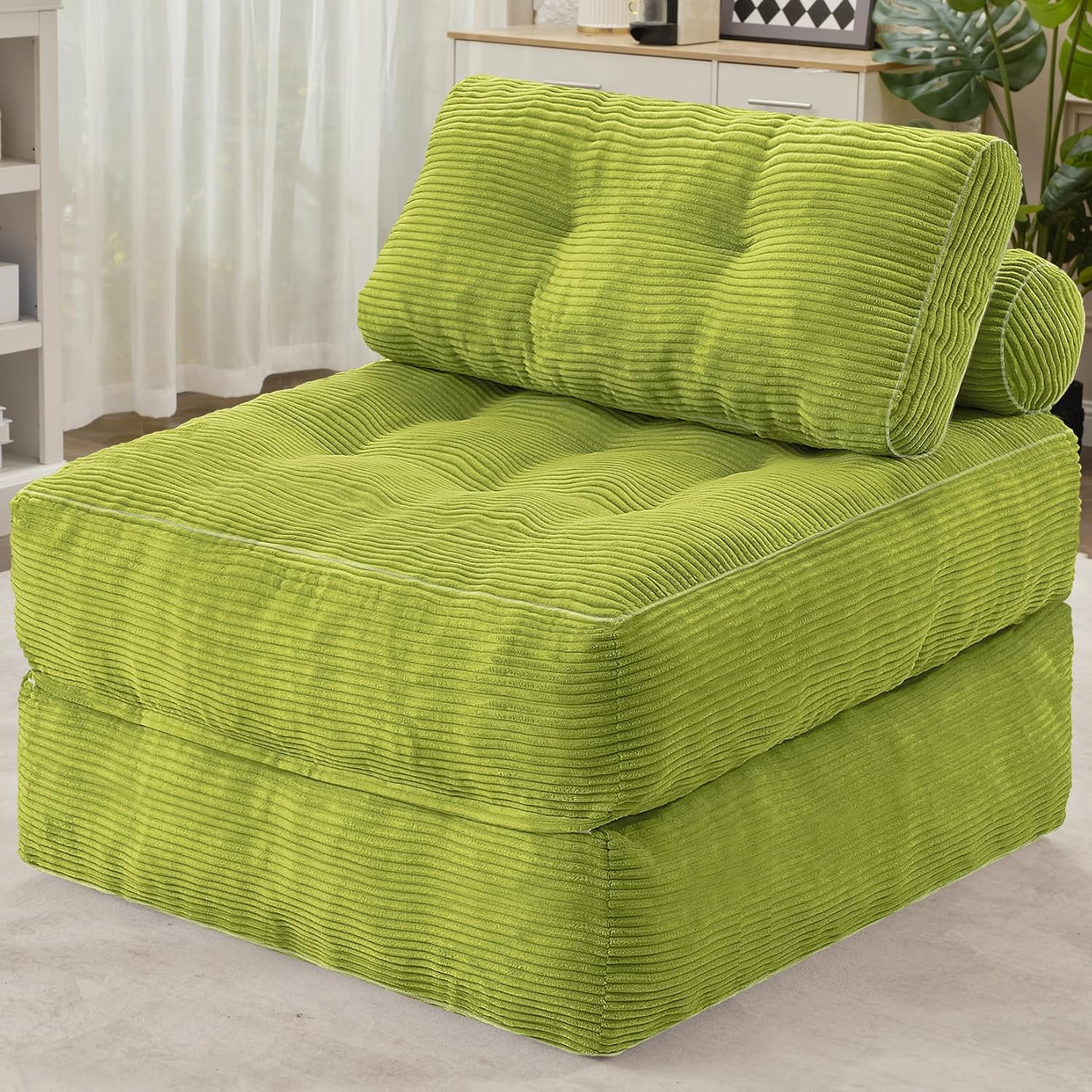 HABUTWAY Folding Sofa Bed, Convertible Sleeper Chair Bed w/Dual-Pillow & Handle, Foldable Floor Sofa Lounge w/Back Support for Living Room, Bedroom, Apartment, Office, Single, Green