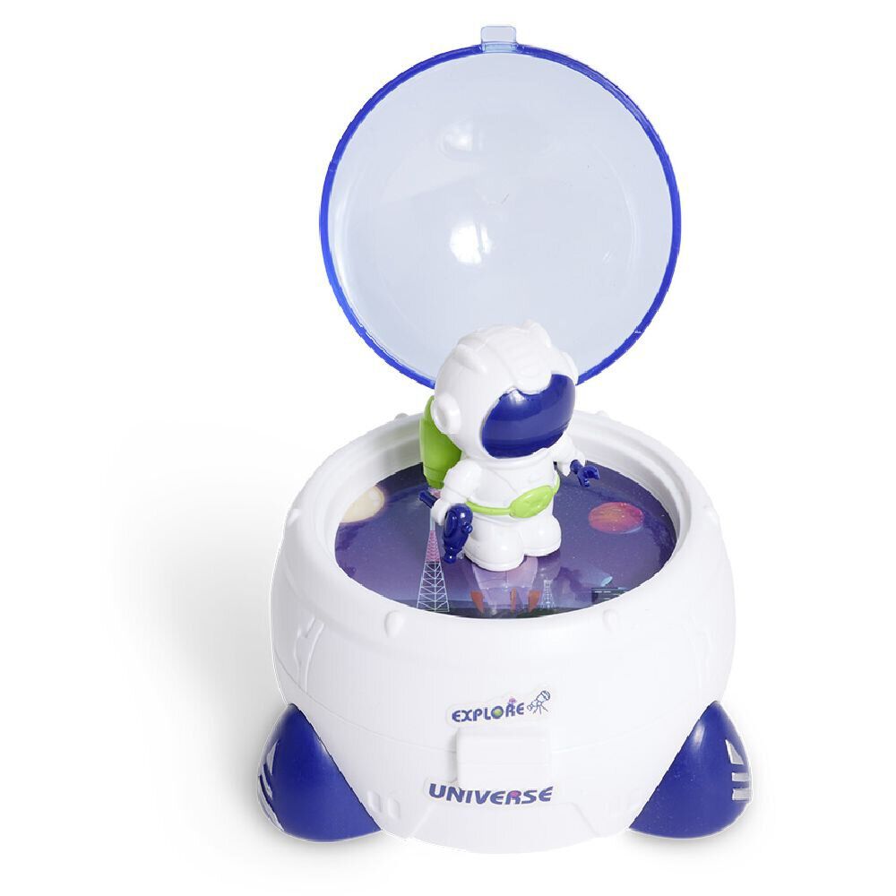 Mini astronaute avec fusée bleu et blanc Ø8xH8cm
