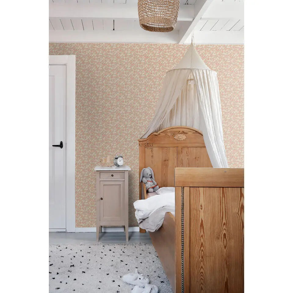ESTAhome behang bloemetjes roze, groen en wit - 50 x 900 cm