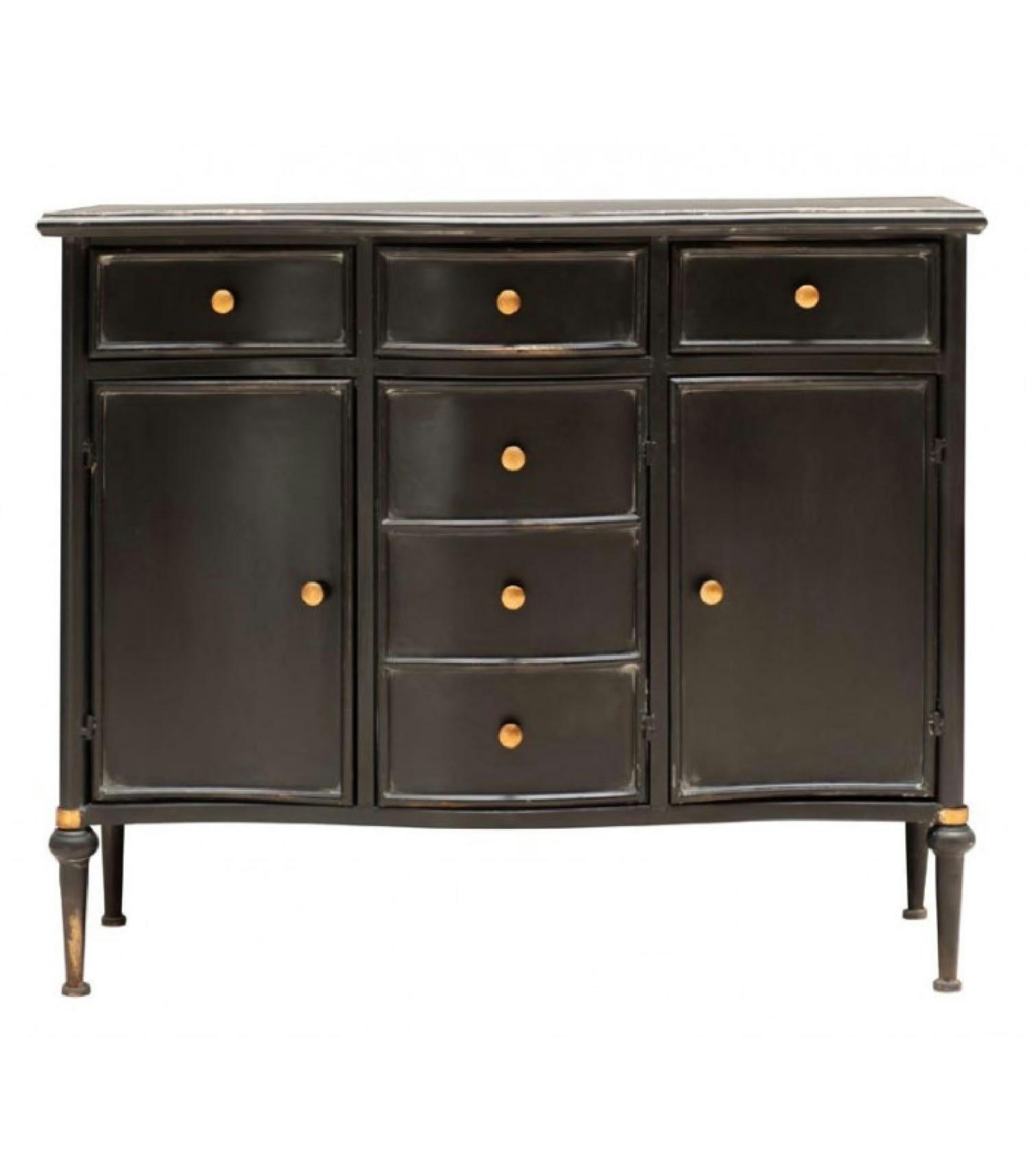 MÉTAL - Commode classique en métal noir et doré 3 portes et 3 tiroirs