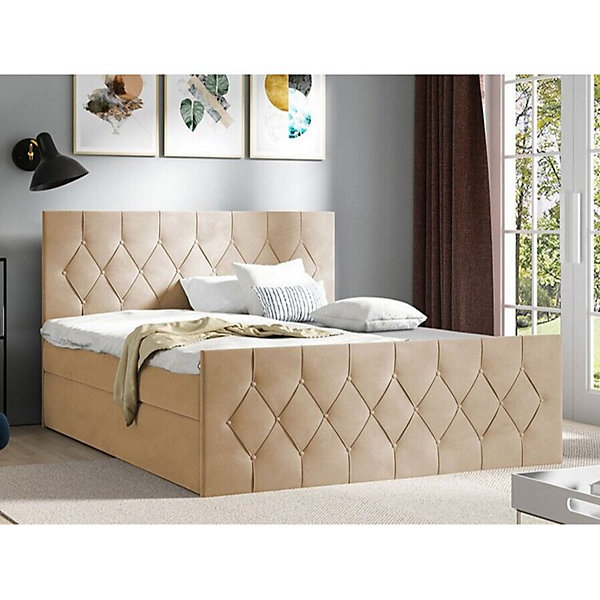 Lit continental Baltimore 161, Double, Brun clair, Tissu, Disponible