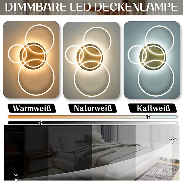 NETTLIFE Plafonnier LED pour salon Noir à intensité variable Design moderne 61 cmAvec télécommande 50 W