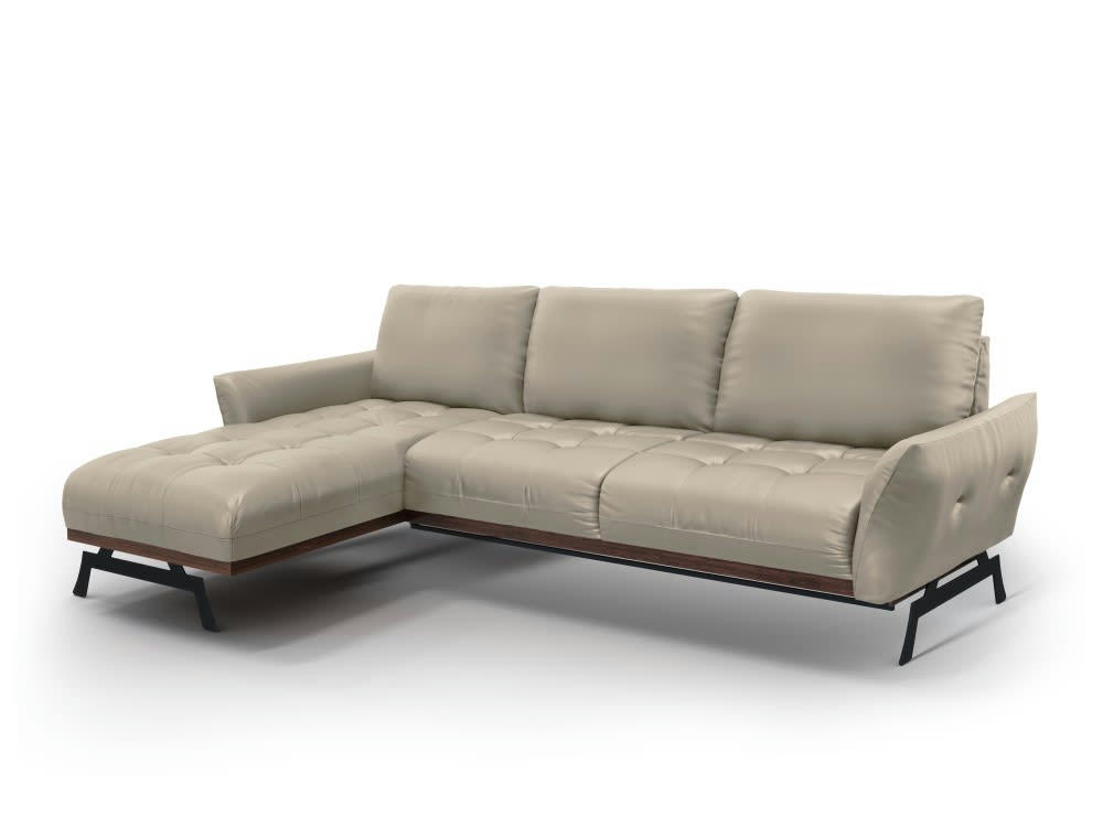 OLIVIER - Canapé d'angle 4 places en cuir gris clair