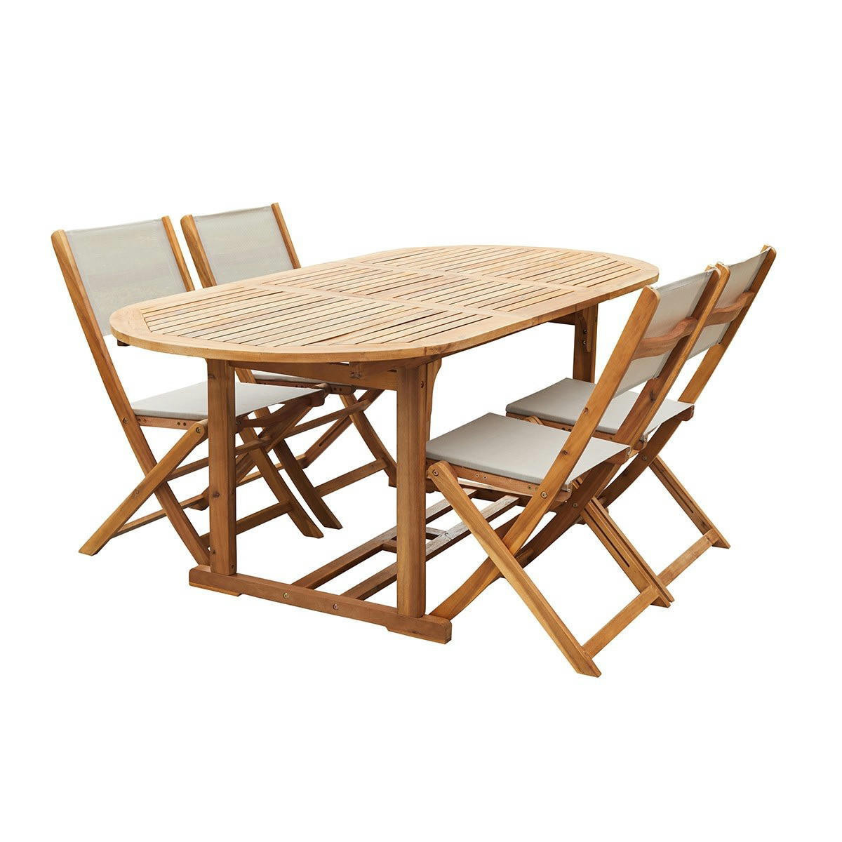 HANOÏ - Salon de jardin en acacia massif FSC et textilène gris 4 pers.