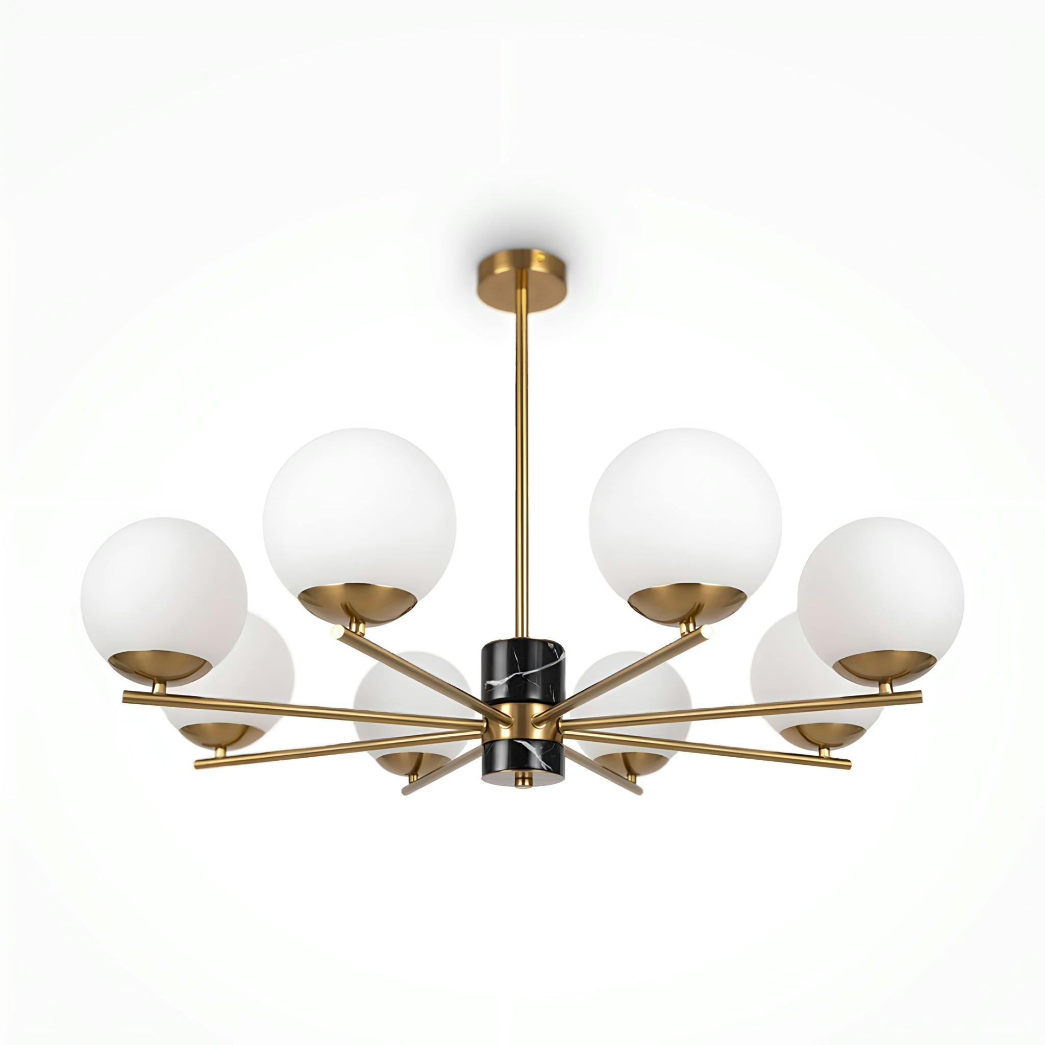 Suspension moderne – 8 globes & marbre noir DELTONA