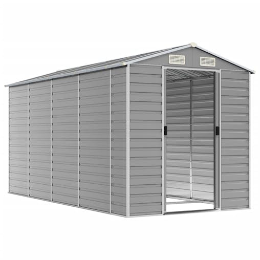 NNEVL Garden Shed Light Grey 191x385x198 cm Galvanised Steel