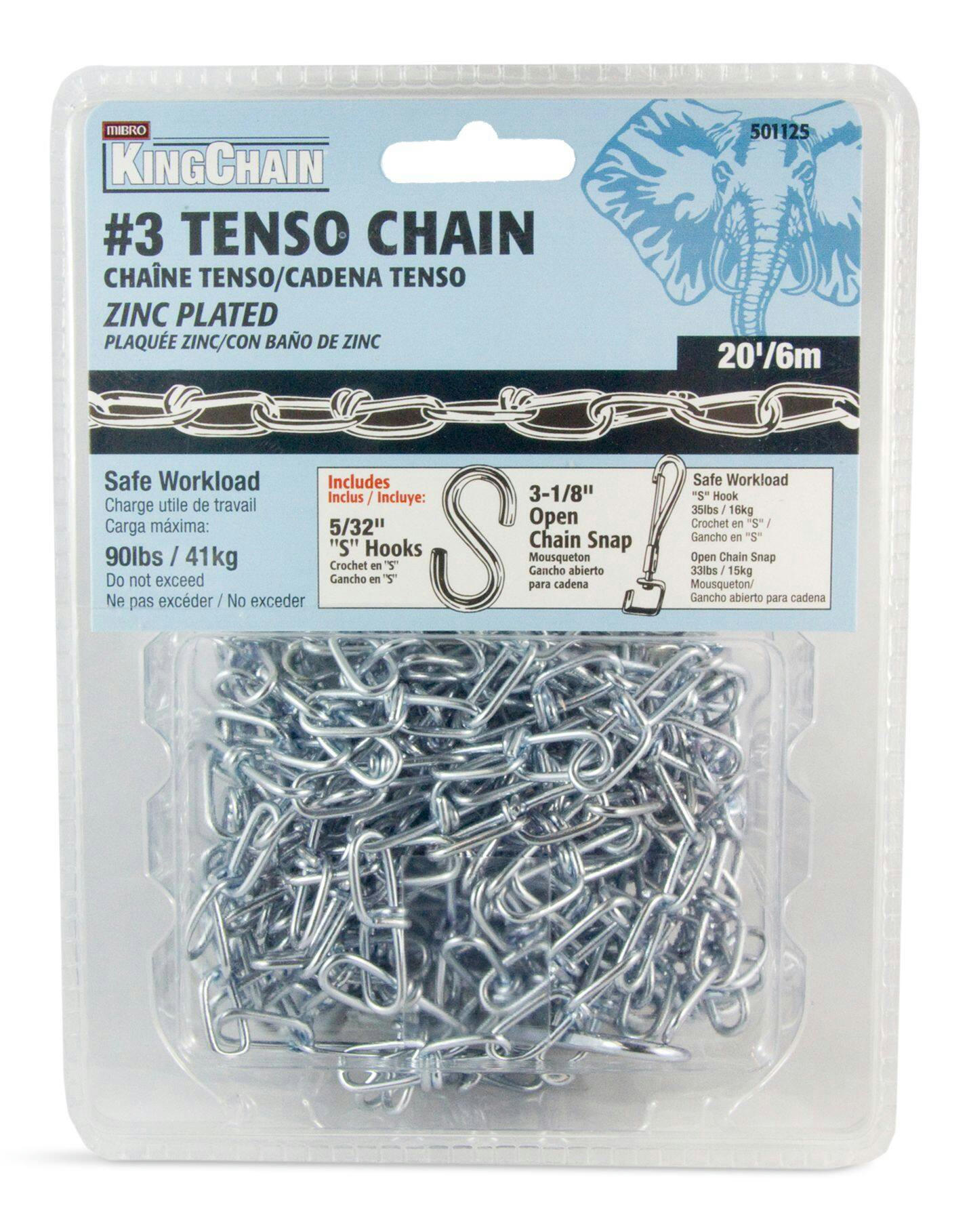 Ben-Mor Double Loop Chain, Multi-Purpose, Carbon Steel and Zinc-Plated, #3, 20-ft