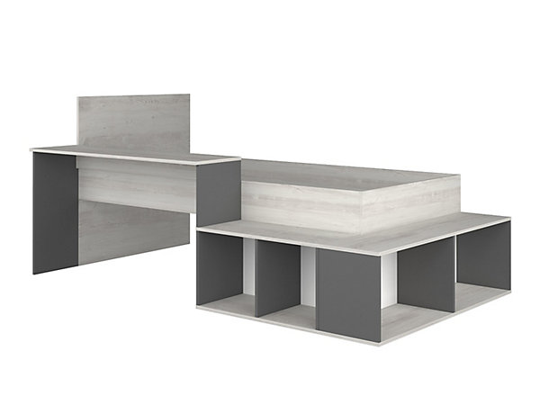 Lit combiné 90 x 200 cm avec rangements et bureau - Coloris : Naturel et anthracite   Sommier - RIGALI