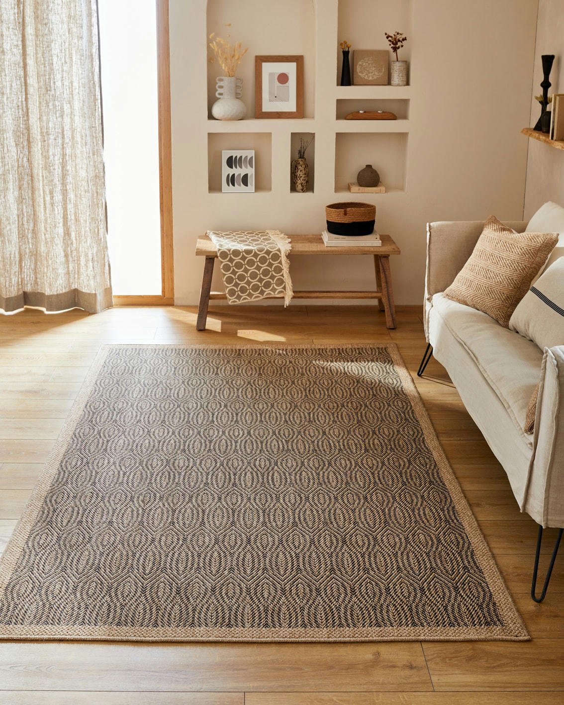 NATURE - Tapis polypropylène aspect jute bleu - 60x90 cm