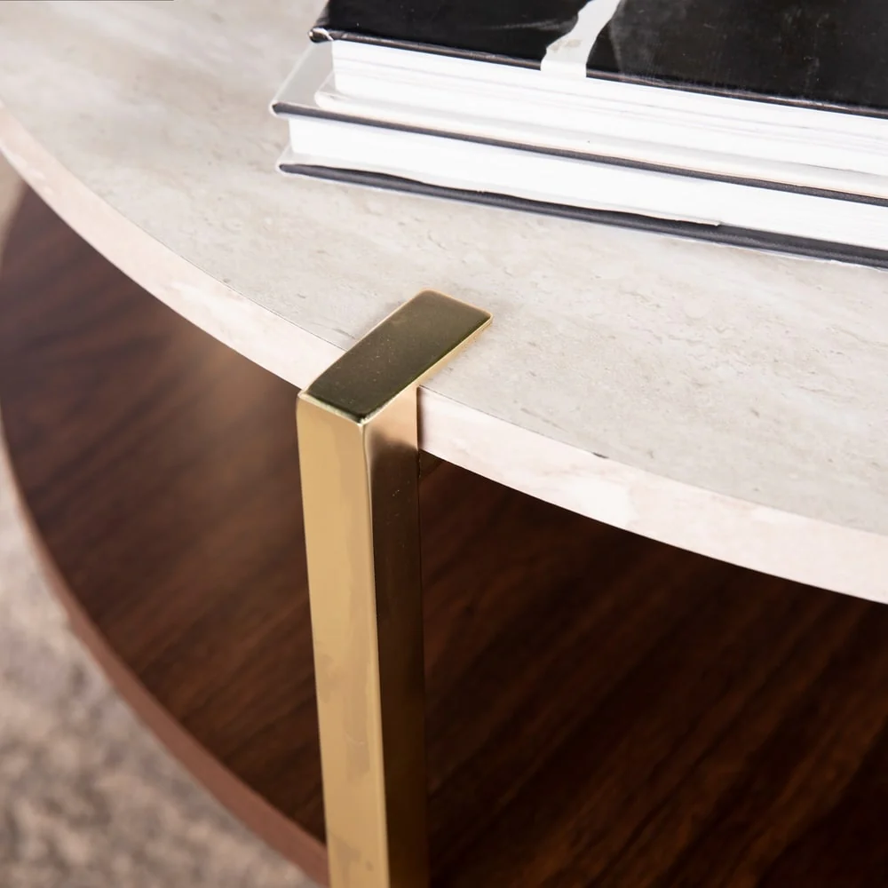 SEI Furniture Aldea Round Faux Marble Coffee Table with Shelf