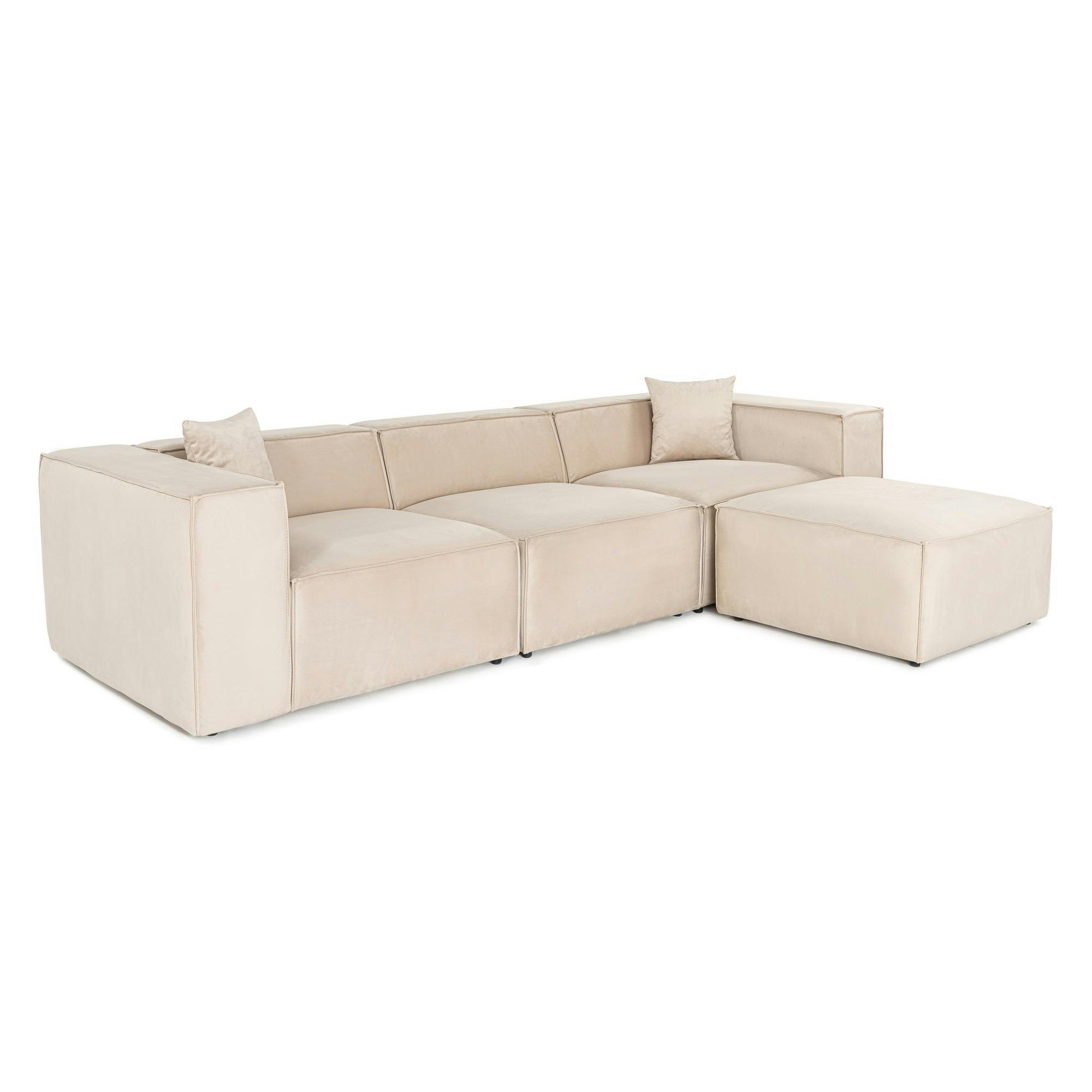 Canapé d'angle modulable beige, tissu lin OSTUNI