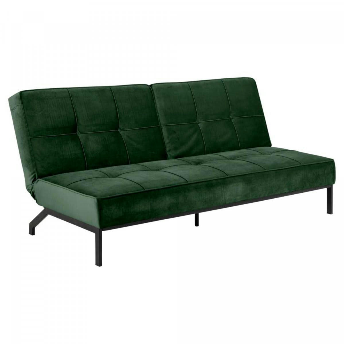 PERUKIA - Canapé convertible en velours matelassé vert