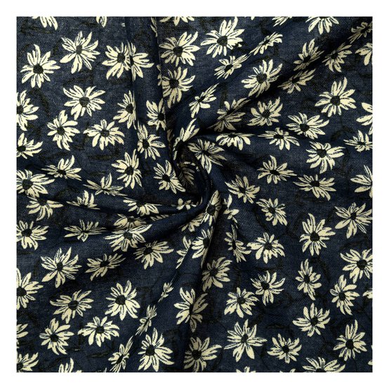 Teal Daisy Print Linen Look Fabric by the Metre