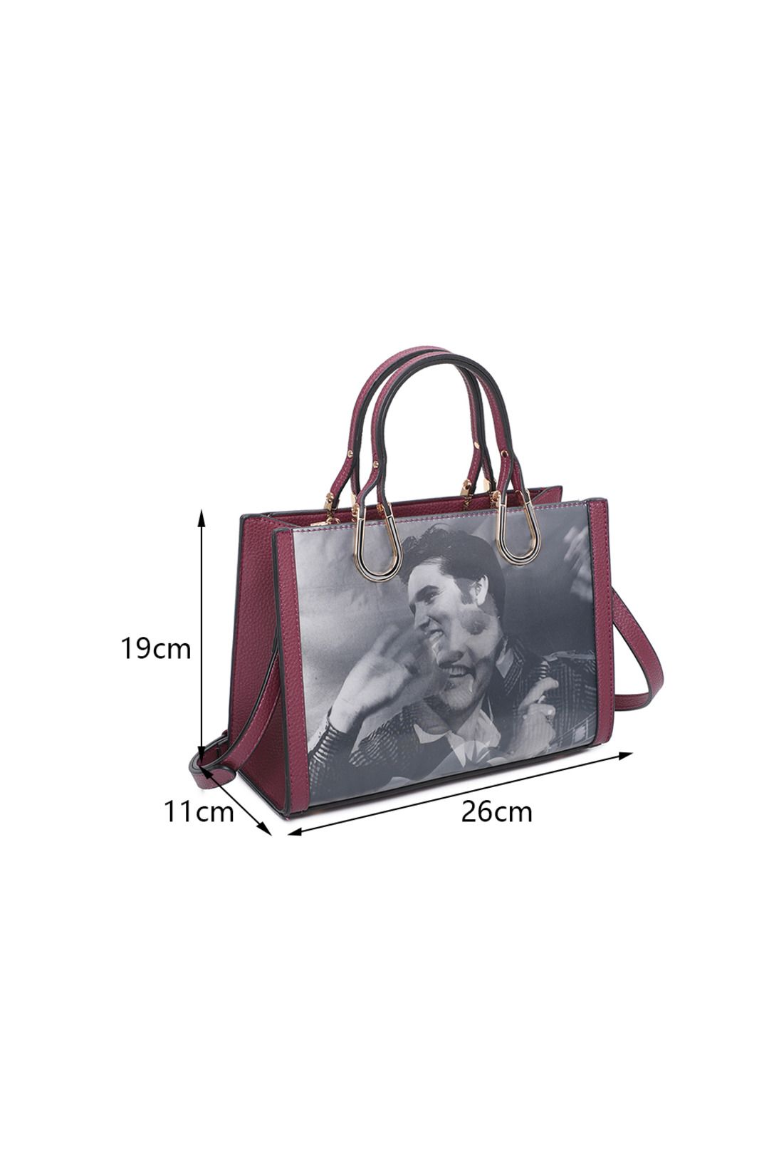 Fontanella Fashion Elvis Printed 3D Tape PU Leather Top Handle Bag