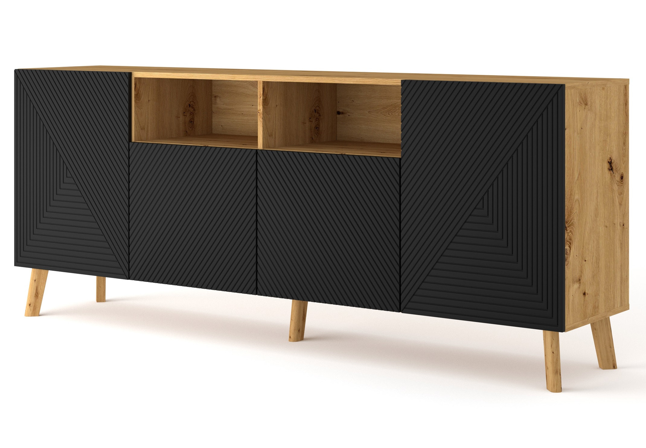 Komoda LUXI 4D 195 cm dąb artisan / czarny mat