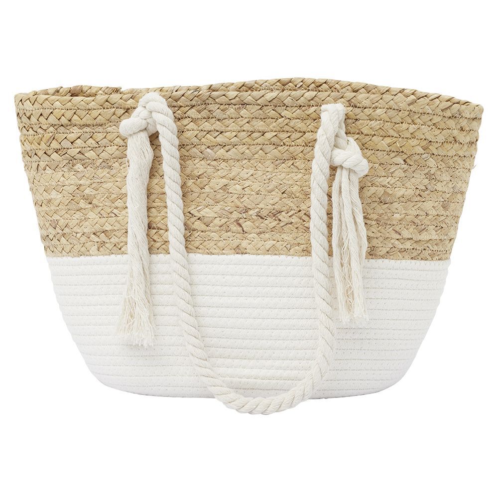 Panier de plage jacinthe d'eau tressée beige et crème 48x15xH27cm