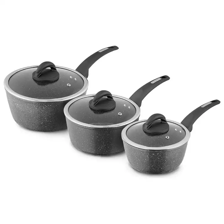 Tower Cerastone 3 Piece Aluminium Saucepan Set - Black