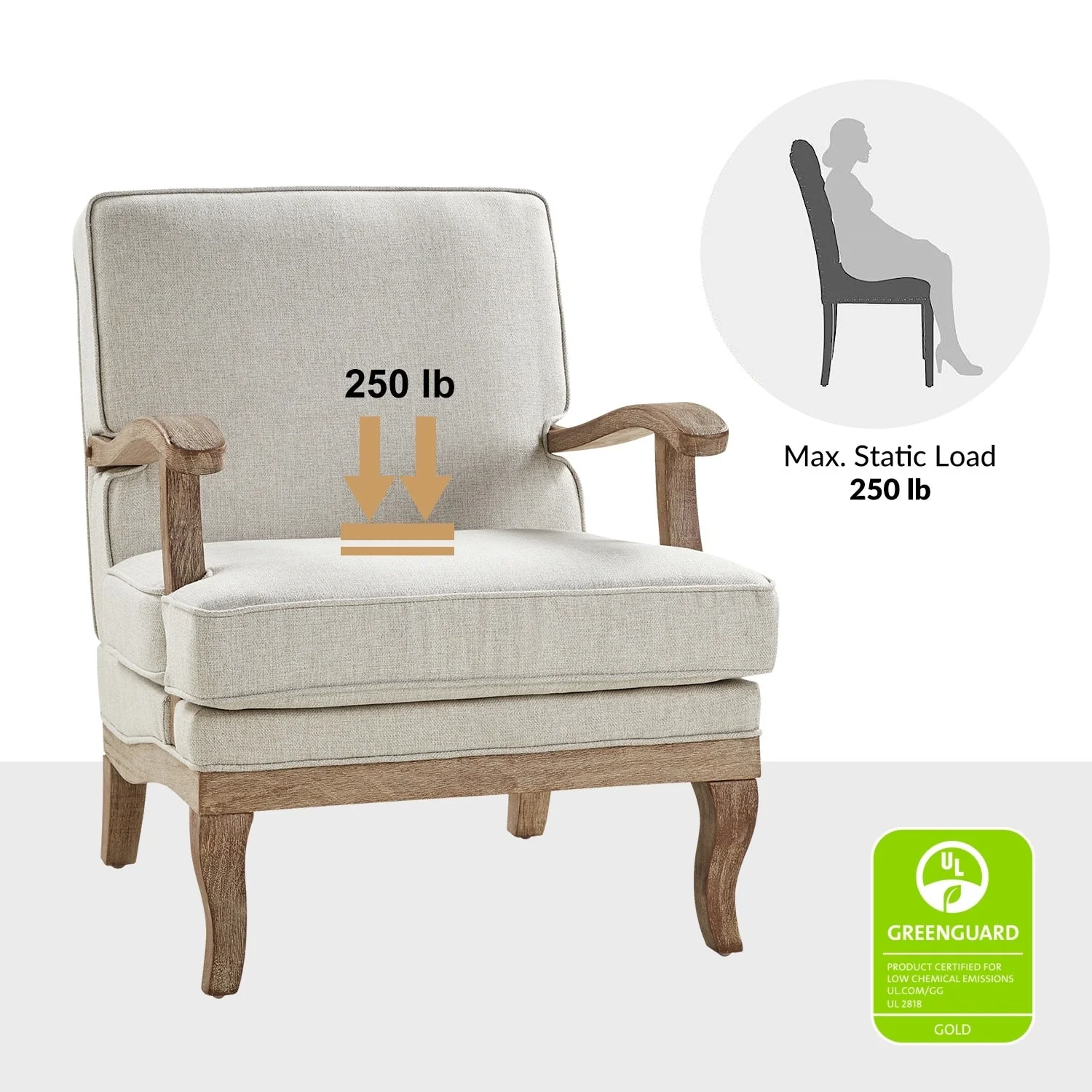 Rinaldo Farmhouse Polyester Armchair with Comfortable Backrest and Cushion Set of 2 by HULALA HOME