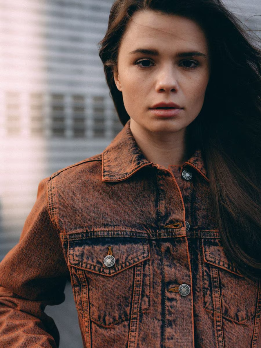 Cropped Denim Jacket With Wash Effect