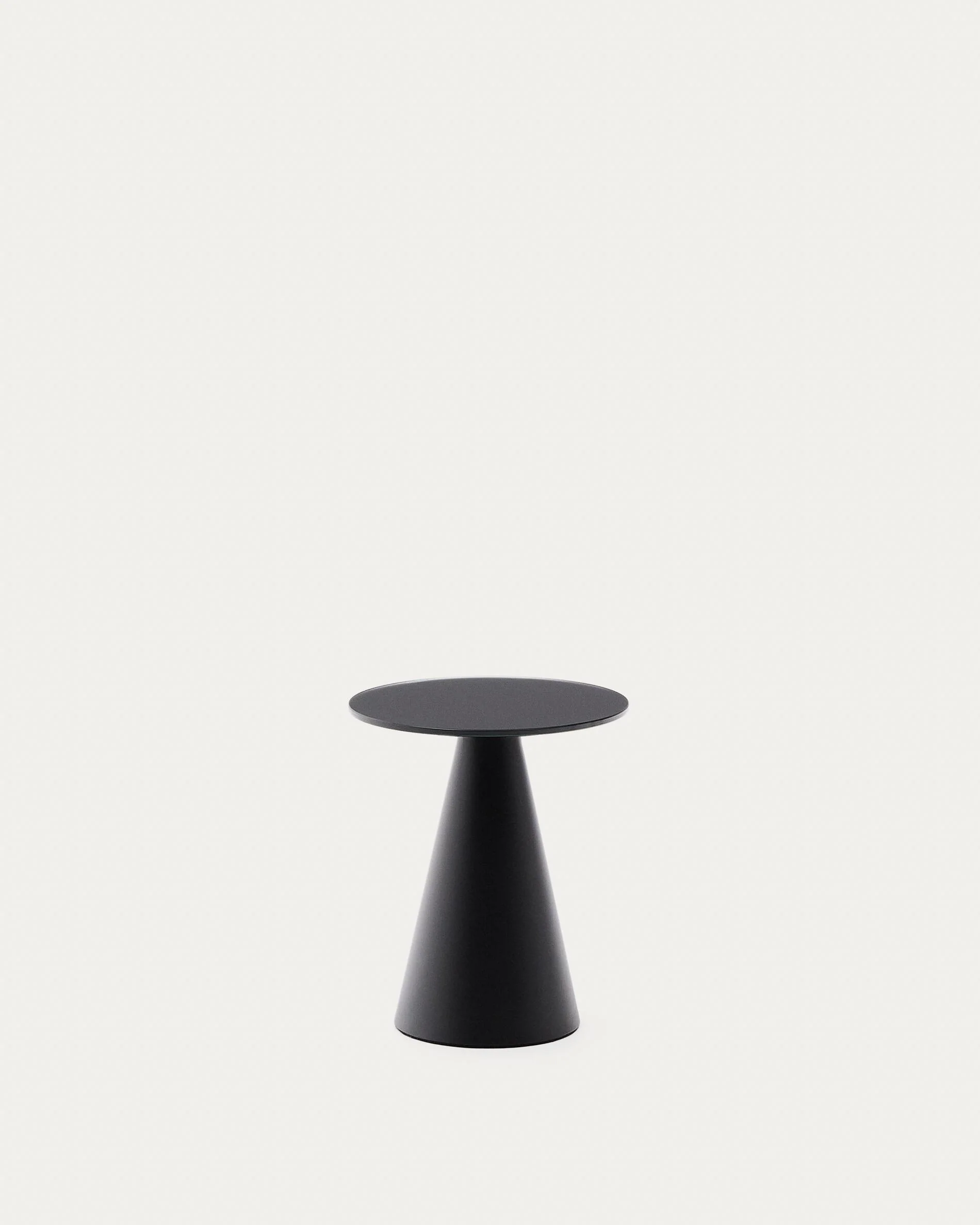 Wilshire side table with frosted tempered glass and steel with matt black painted finish Ø35cm