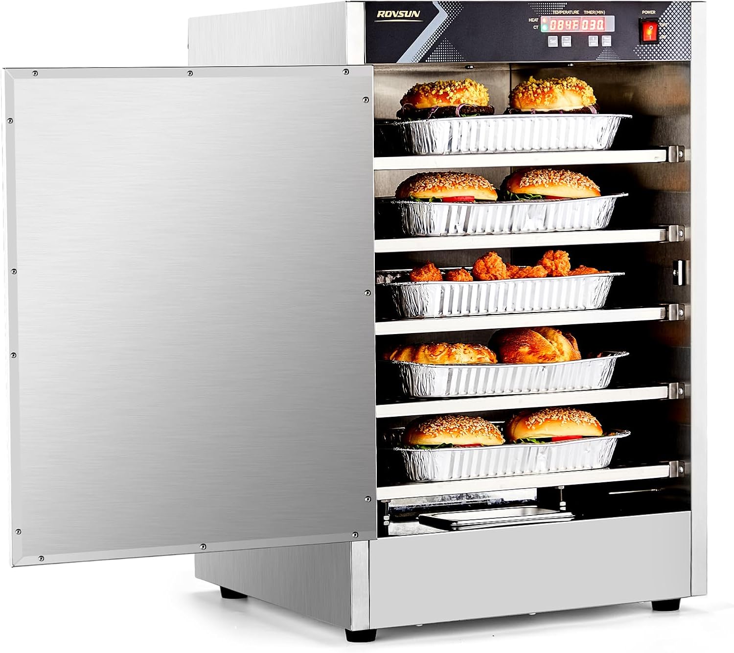 ROVSUN Hot Box Food Warmer Pizza Warmer w/Water Tray Removable Shelves, Hot Holding Cabinet Pretzel Warmer Commercial Electric Food Warmer Countertop for Restaurant Catering (5 Tier-Single Door)