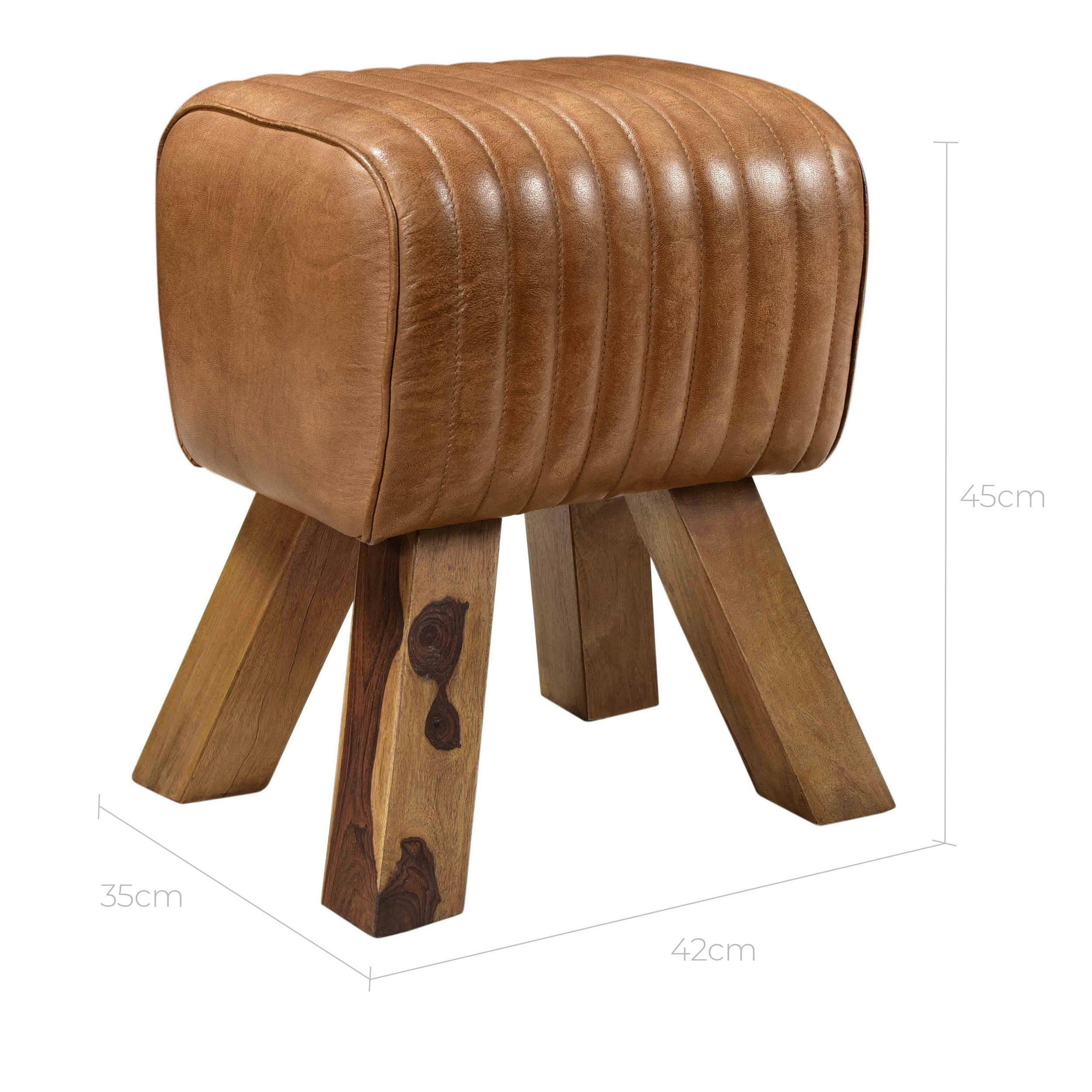 MORENA - Tabouret en cuir marron et bois de manguier