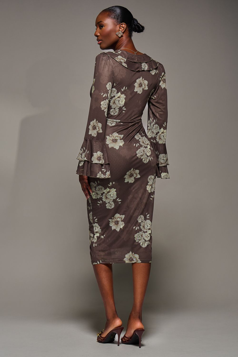 Jolie Moi Frill Sleeve Pleated Wrap Midi Dress