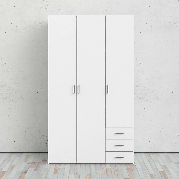 Garde-robe 3 portes Aquilone, Meubles de chambre, Penderie de plain-pied, Placard à vêtements, 115x49 h200 cm, Blanc