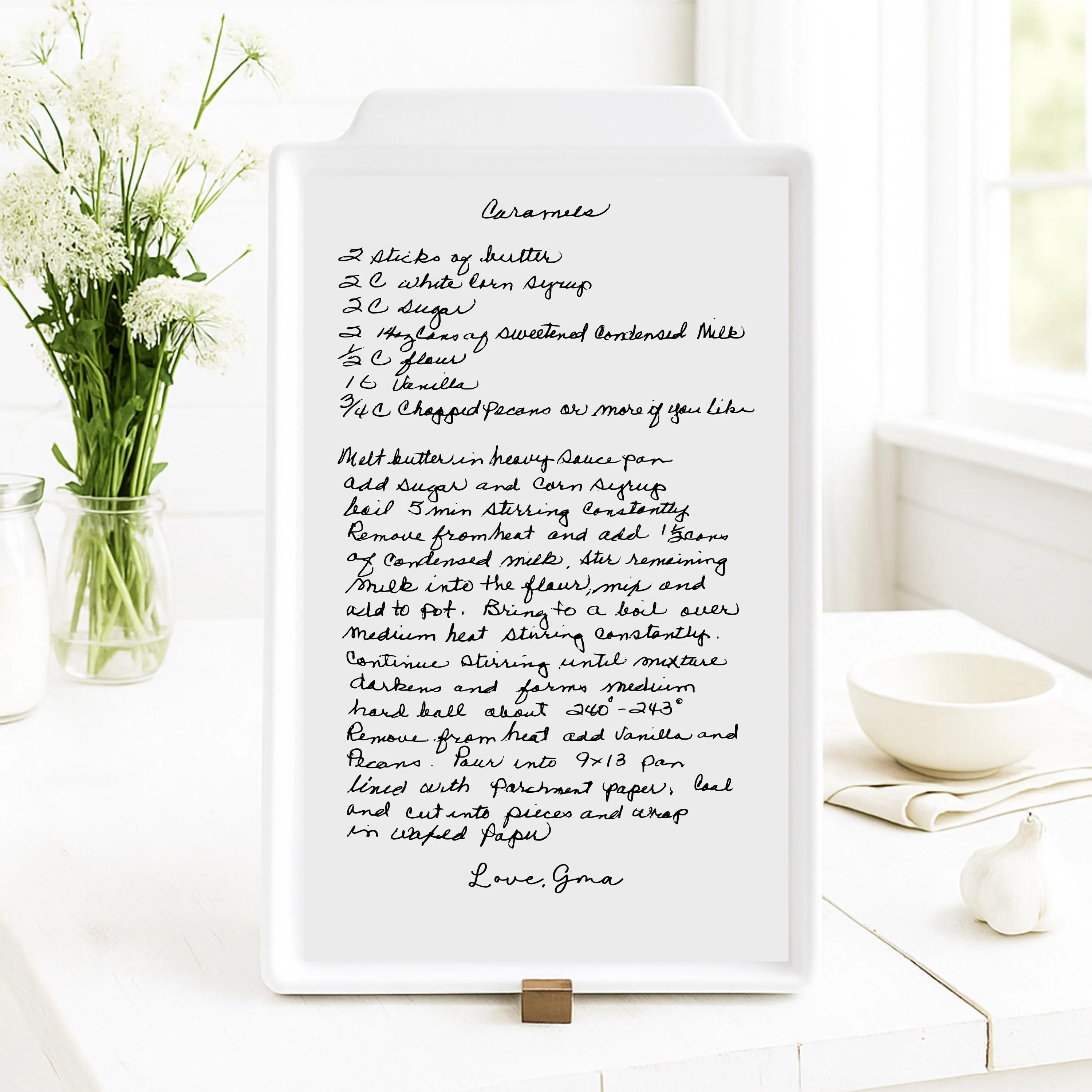 Sentimental Recipe Platter Gift – Engraved Ceramic Baking Dish with Handwritten Family Recipe – Personalized Gift Signed by Grandma